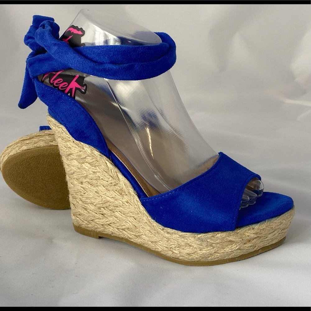 ROPE - ROYAL BLUE TIE UP ESPADRILLE WEDGE - RUBBER BOTTOM